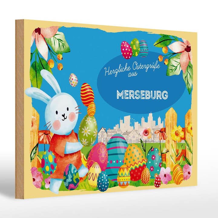 Femer - Wholesale Sign - Easter Easter greetings wooden sign 30x20cm MERSEBURG gift decoration wooden sign
