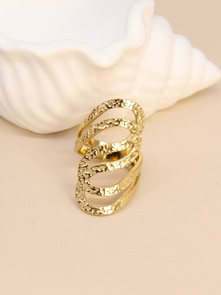 Adjustable Stainless Steel Geometric Drop Ring for wholesale by BELLISSIMA BIJOUX