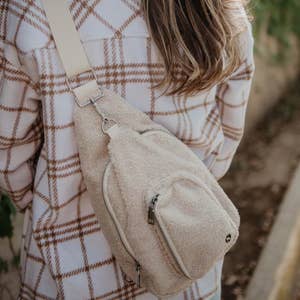 Mini Minimalist Sling Bag Corduroy Multi Zipper Sling Bag, Solid Color  Chest Bag With Adjustable Strap For Autumn & Winter