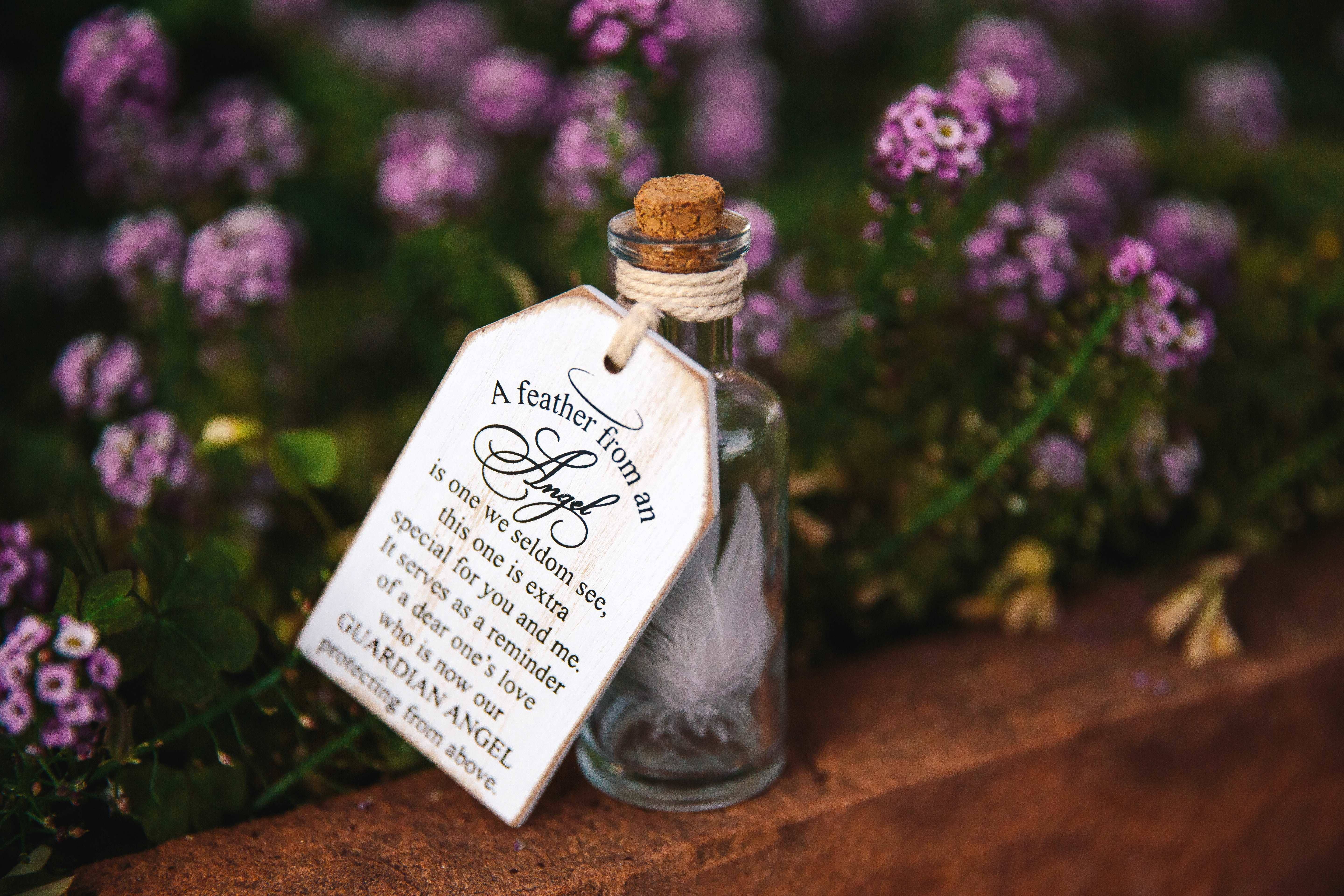 Devanie At Home (Formerly Adams & Co.) - Wholesale Decorative Tabletop Object - 19131 - 2x4 wood tag w/container (ANGEL FEATHER) SYMPATHY3