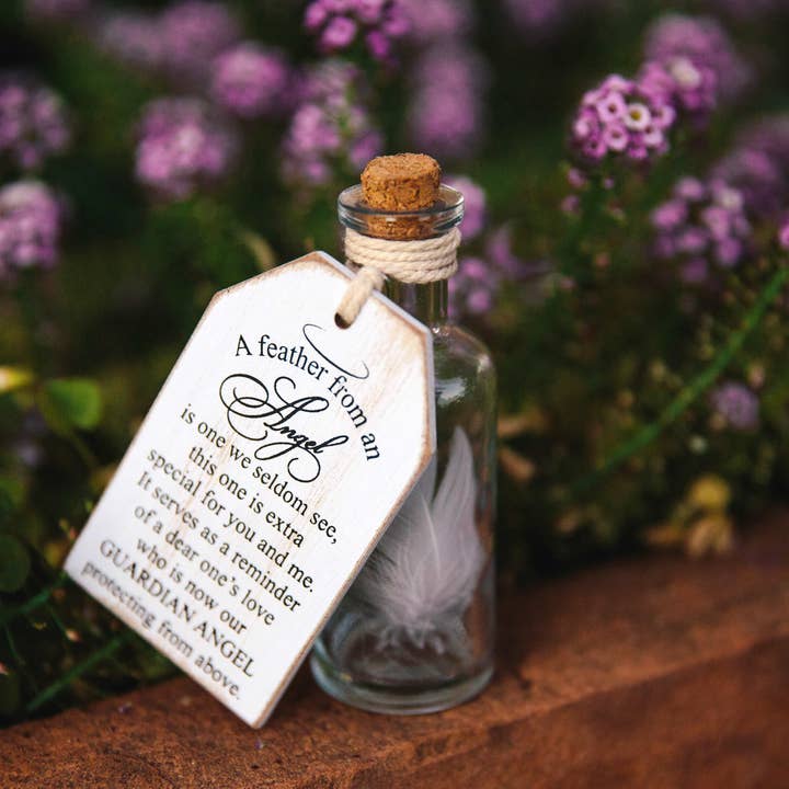 Devanie At Home (Formerly Adams & Co.) - Wholesale Decorative Tabletop Object - 19131 - 2x4 wood tag w/container (ANGEL FEATHER) SYMPATHY3