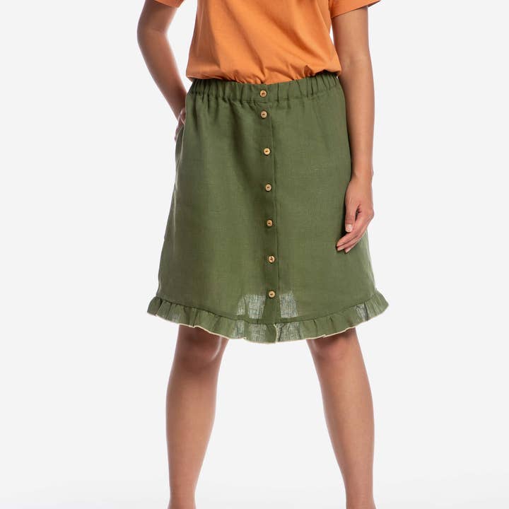 Jupe à volants olive pour la vente par Matona