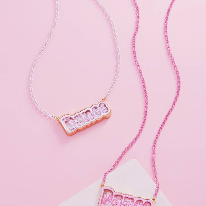 Dance Shaped Glitter Shaker Kids Short Necklace for wholesale by Verita Lane