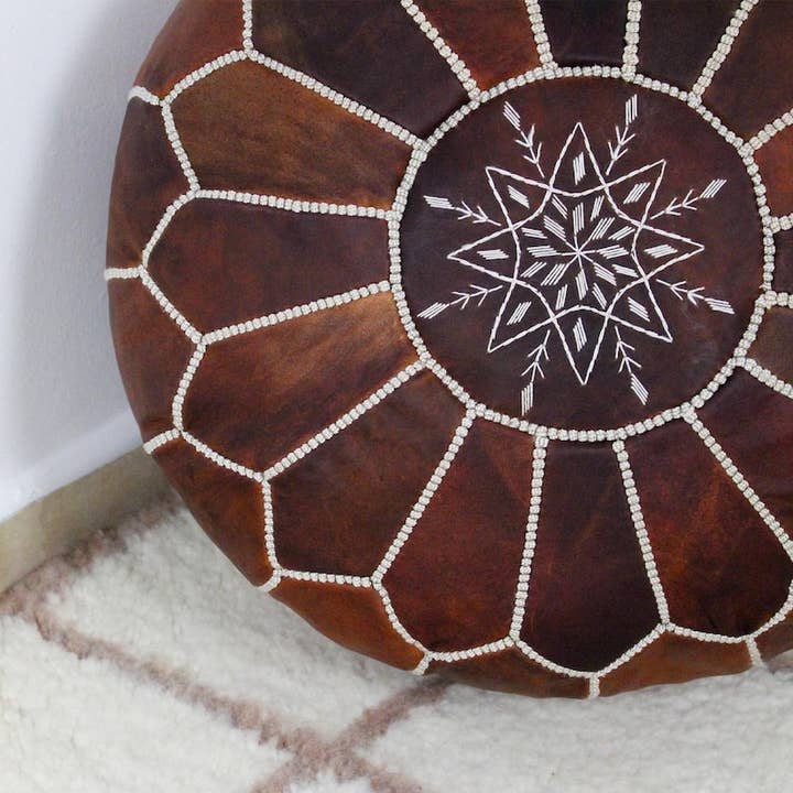 craftberber - Wholesale Poef - Marokkaanse leren poef ottomaan - ronde voetensteun voor huisdecoratie2