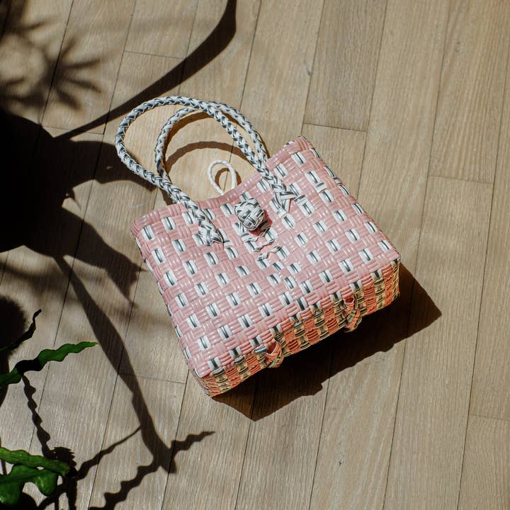 Inner Child - Wholesale Tote Bag - Women's - "Saigon Birkin" Recycled Plastic Bag in Light Pink and Grey