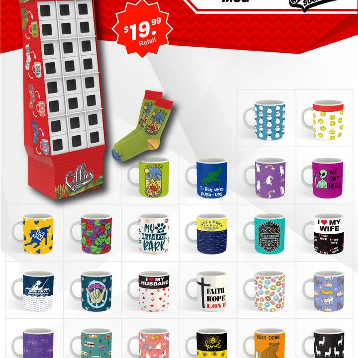 Smithco Distributing - Wholesale Retailer Display - Apparel - Socks In A Mug Display - Mug & Socks Gift Set Retail Display2