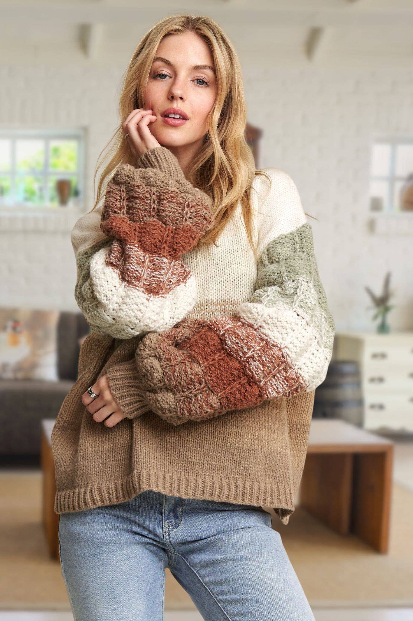 ADORA LA - Wholesale Knit Sweater - Women's - CESW3600 - PUFF SLEEVE OMBRE SWEATER TOP2