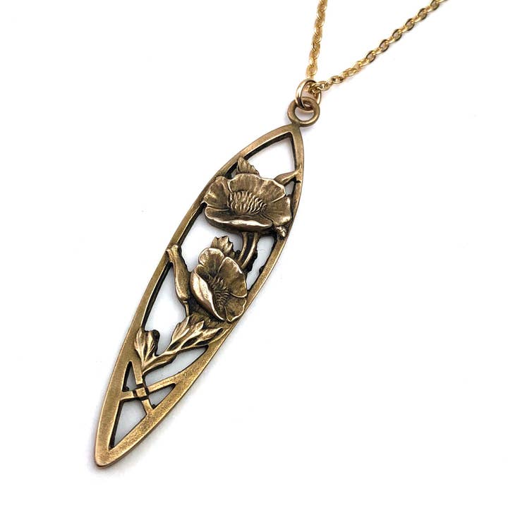 CALIFORNIA POPPY Teaspoon Necklace - Gold, Silver or Bronze for wholesale by Compass Rose Design