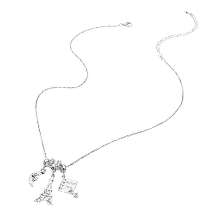 Sensibling Corp. - Wholesale Pendant/Charm Necklace - Crescent Moon Eiffel Tower Secret Love Book Charm Beaded Necklace7