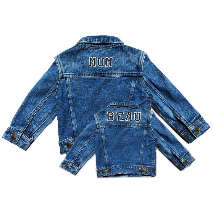 Twinning Custom Denim Jackets- Basic Black White Alphabet for wholesale by PATCHYTIGER