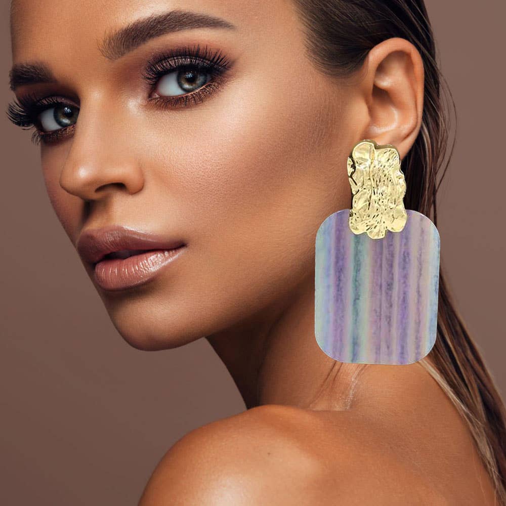 Sensibling Corp. - Wholesale Dangle Earrings - Oversized Patterned Celluloid Acetate Plate Accent Doorknocker Earrings10