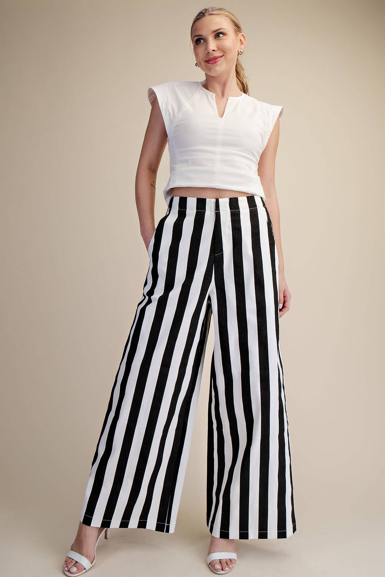 Glam - Wholesale Pants - Women's - Mid-Rise Wide Leg Stripe Pants17