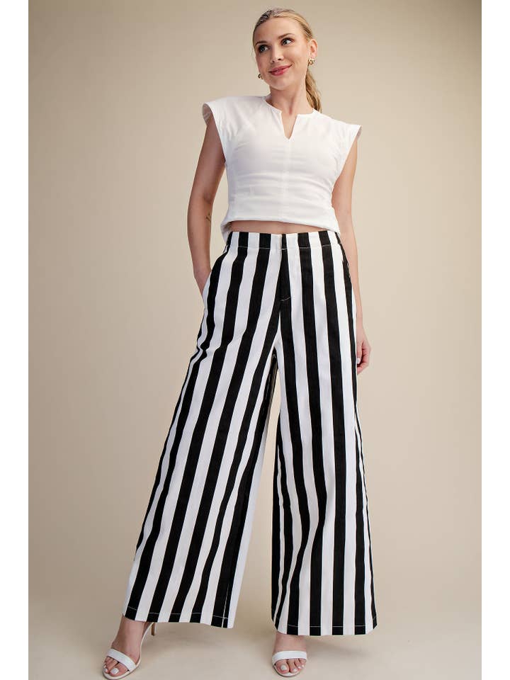 Glam - Wholesale Pants - Women's - Mid-Rise Wide Leg Stripe Pants17
