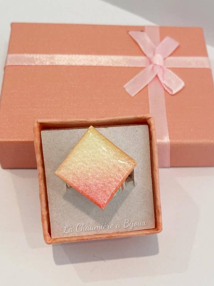 Bague losange en argent 925 - Dégradé rose et jaune pour la vente par La Chaumière à Bijoux