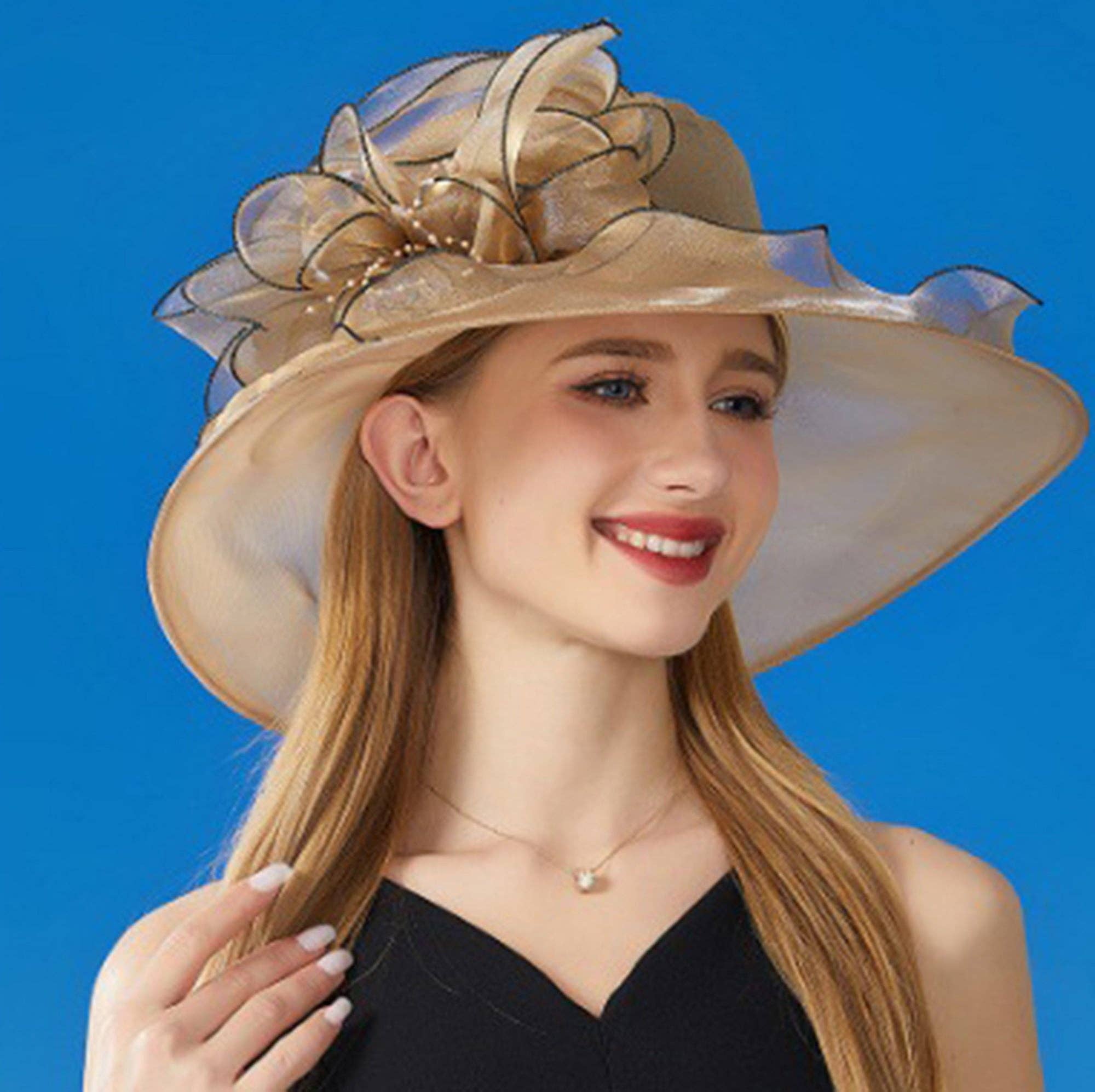 AK Brand - Wholesale Fascinator Hat - Women's - Wide Brim Organza Dress Hat with Sheer Ribbon Floral Design22