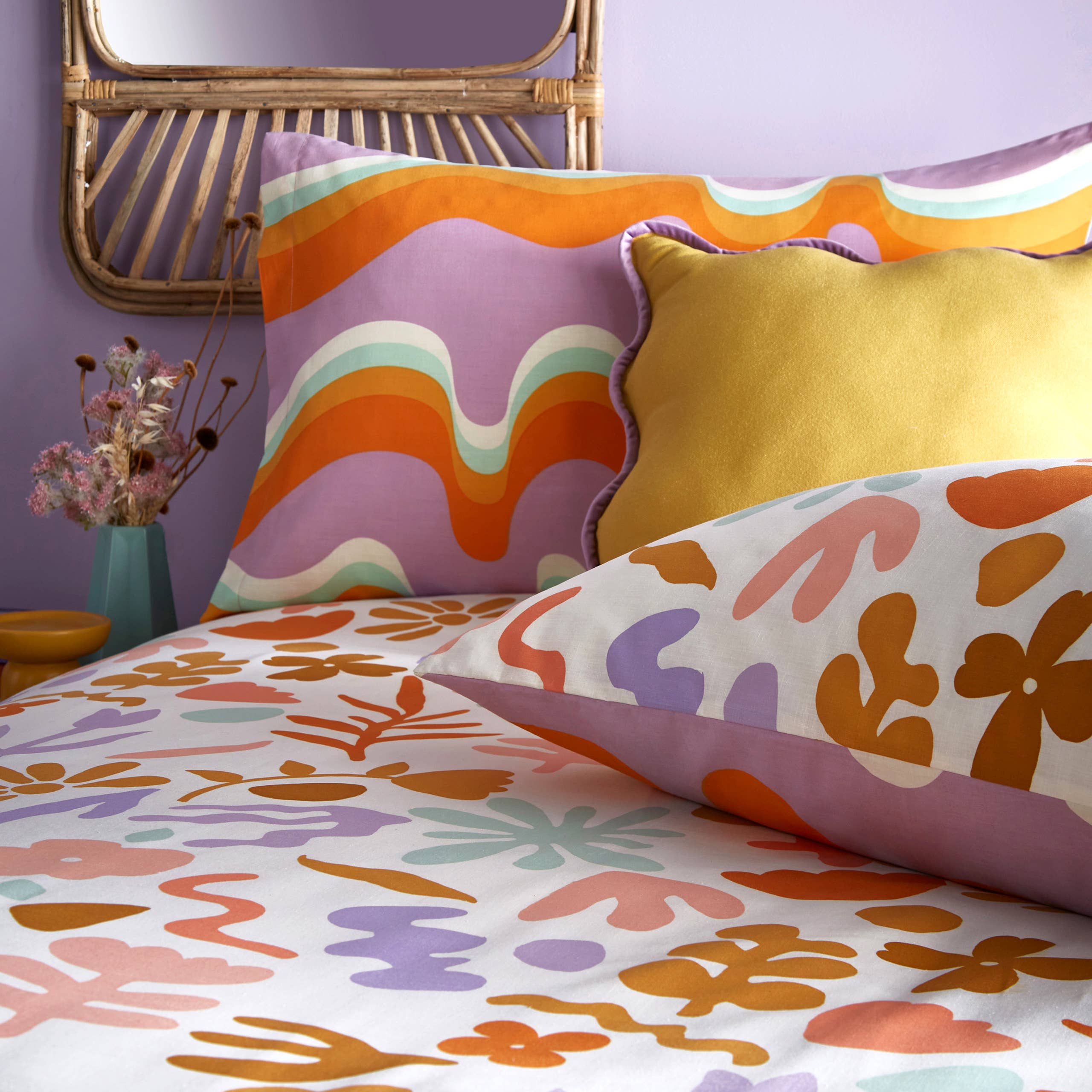 Orange Lilac Amelie Printed Abstract Floral Duvet Cover Set Orange/Lilac for wholesale on Faire3