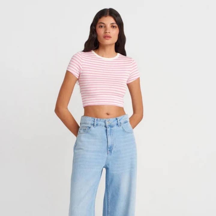 My 9Teen - Wholesale T-Shirt - Women's - Horizontal Stripes Crop Tee0