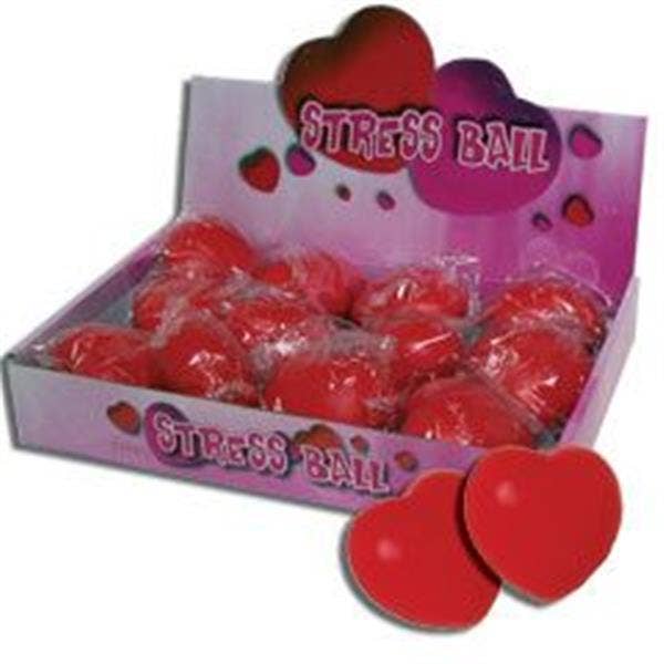Heart Shaped 2.5" Stress Balls 12-unit display for wholesale by Windy City Novelties