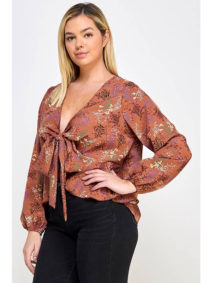 Haute Fox Plus Size & Contemporary – wholesale Blus - Dam – Plus Size Blommönster Front Slips Top JK18498-T5