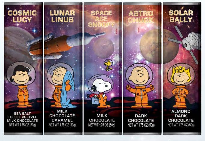 Astor Chocolate Corp. - Wholesale Chocolate Bar - Snoopy Peanuts Gang space theme chocolates 5-bar gift pack 0