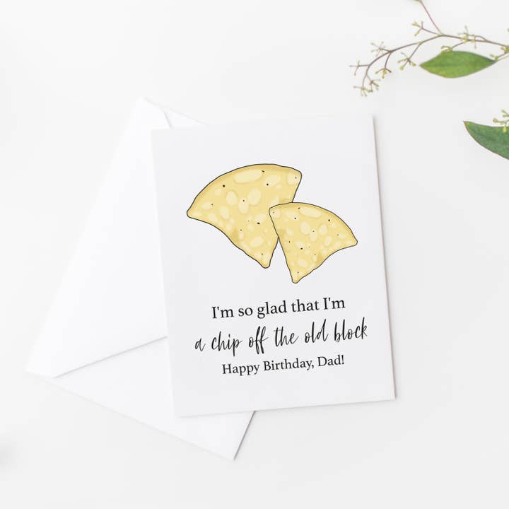 Biglietto d'auguri Tortilla Chip Off The Old Block Punny per la vendita all'ingrosso da parte di Slate + Brush Design Studio