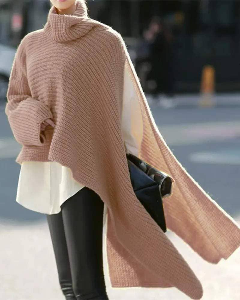 Queen Fashion – wholesale Knitted jumper – Women′s – asymmetrical turtleneck chunky knit sweater10