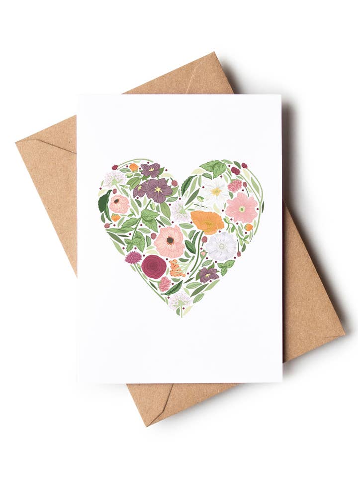 Floral Heart Love Engagement Wedding Anniversary Spring Card for wholesale by Wildwood Paper