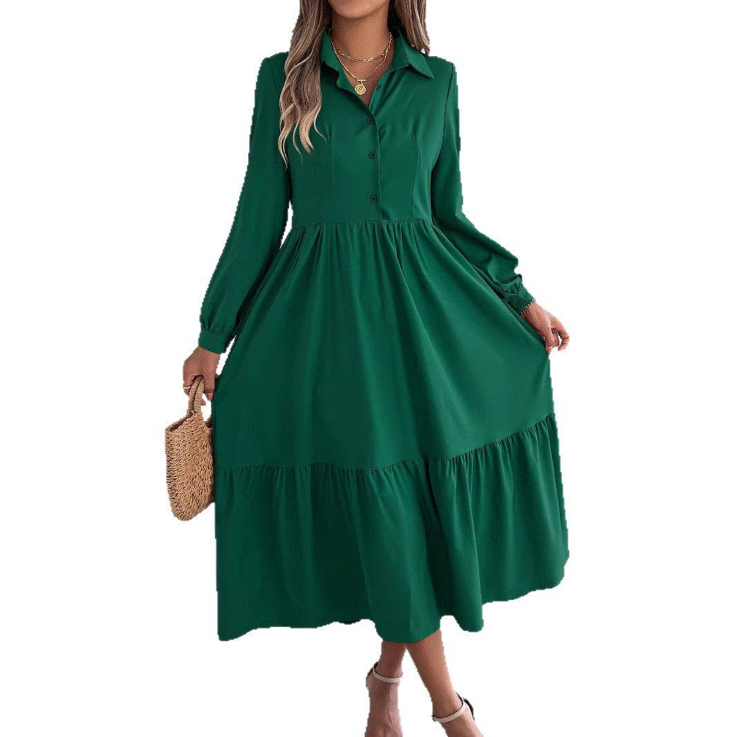 safistyle - Wholesale Dress - Women's - Lapel Long Sleeve Loose Shirt Dress with Ruffles3