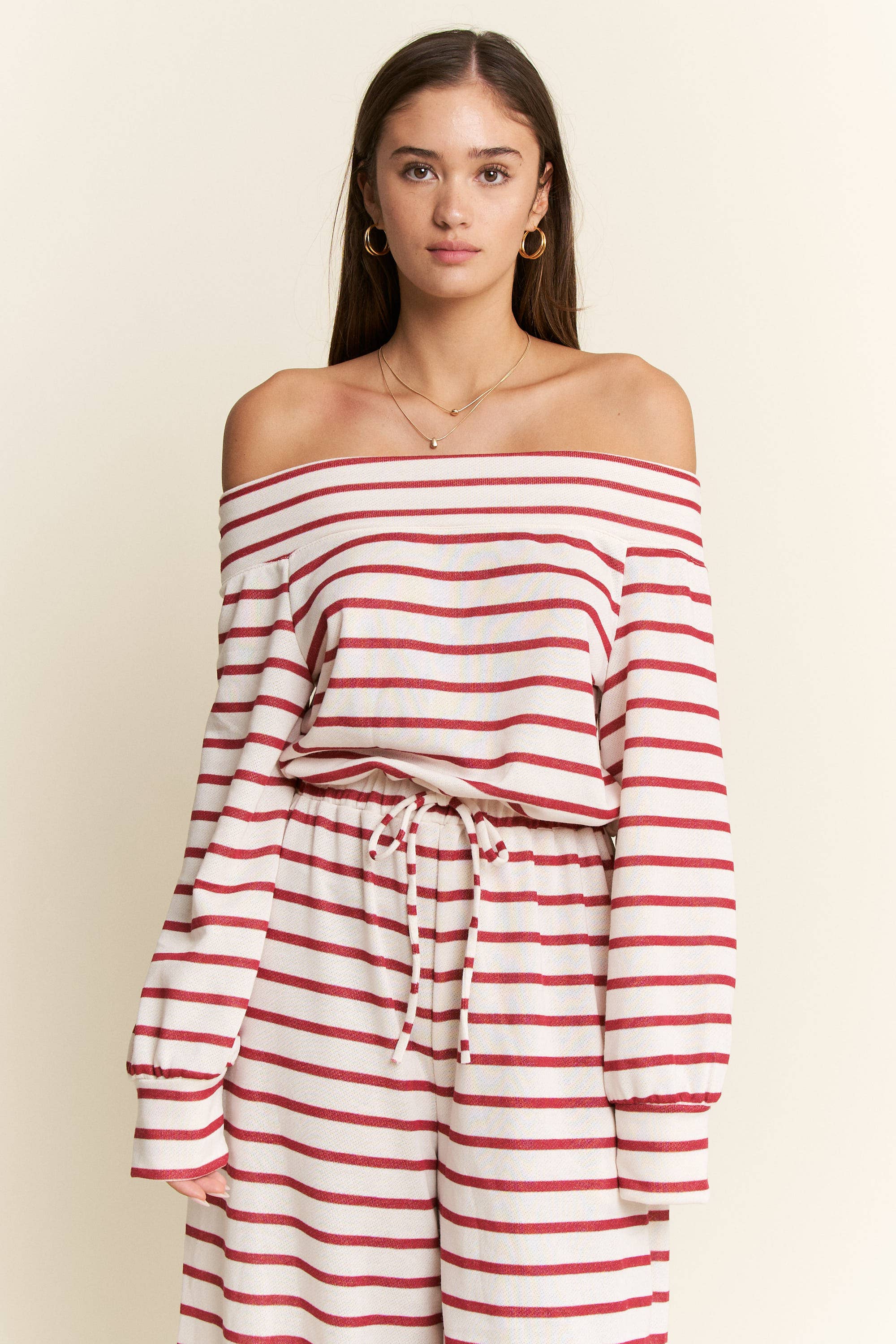 JADE BY JANE PLUS - Wholesale Jumpsuit - Women's - (PLUS SIZE) OFF-SHOULDER STRIPED TERRY JUMPSUIT48