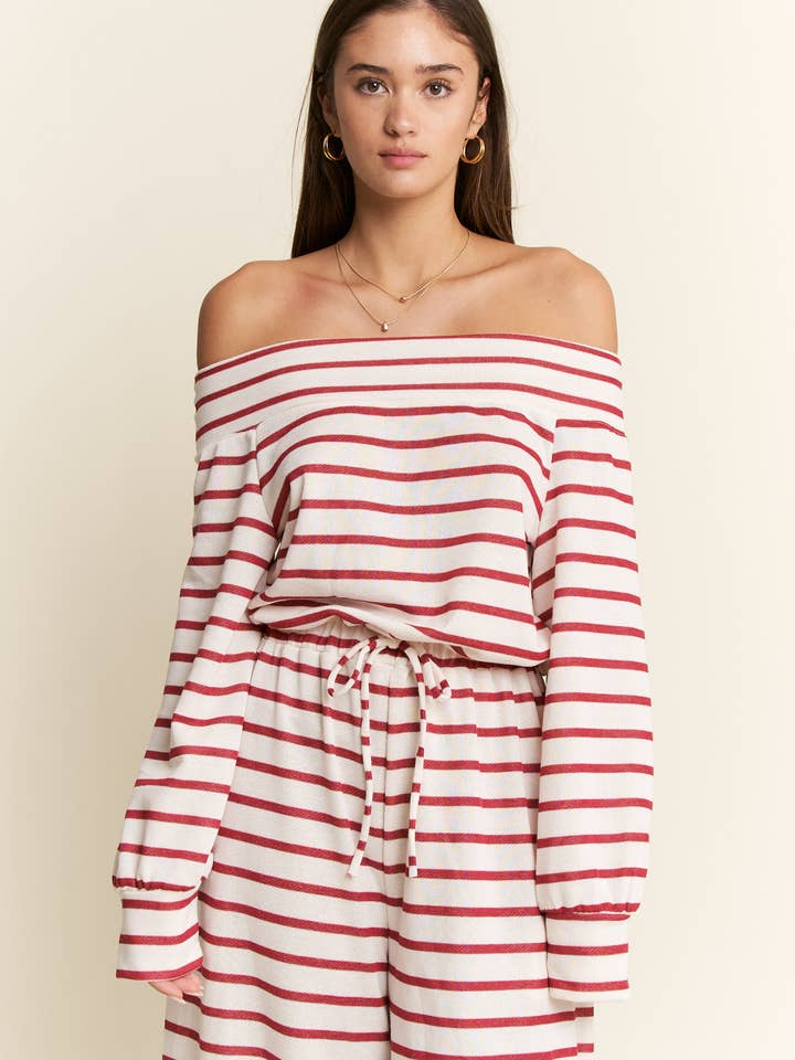 JADE BY JANE PLUS - Wholesale Jumpsuit - Women's - (PLUS SIZE) OFF-SHOULDER STRIPED TERRY JUMPSUIT48