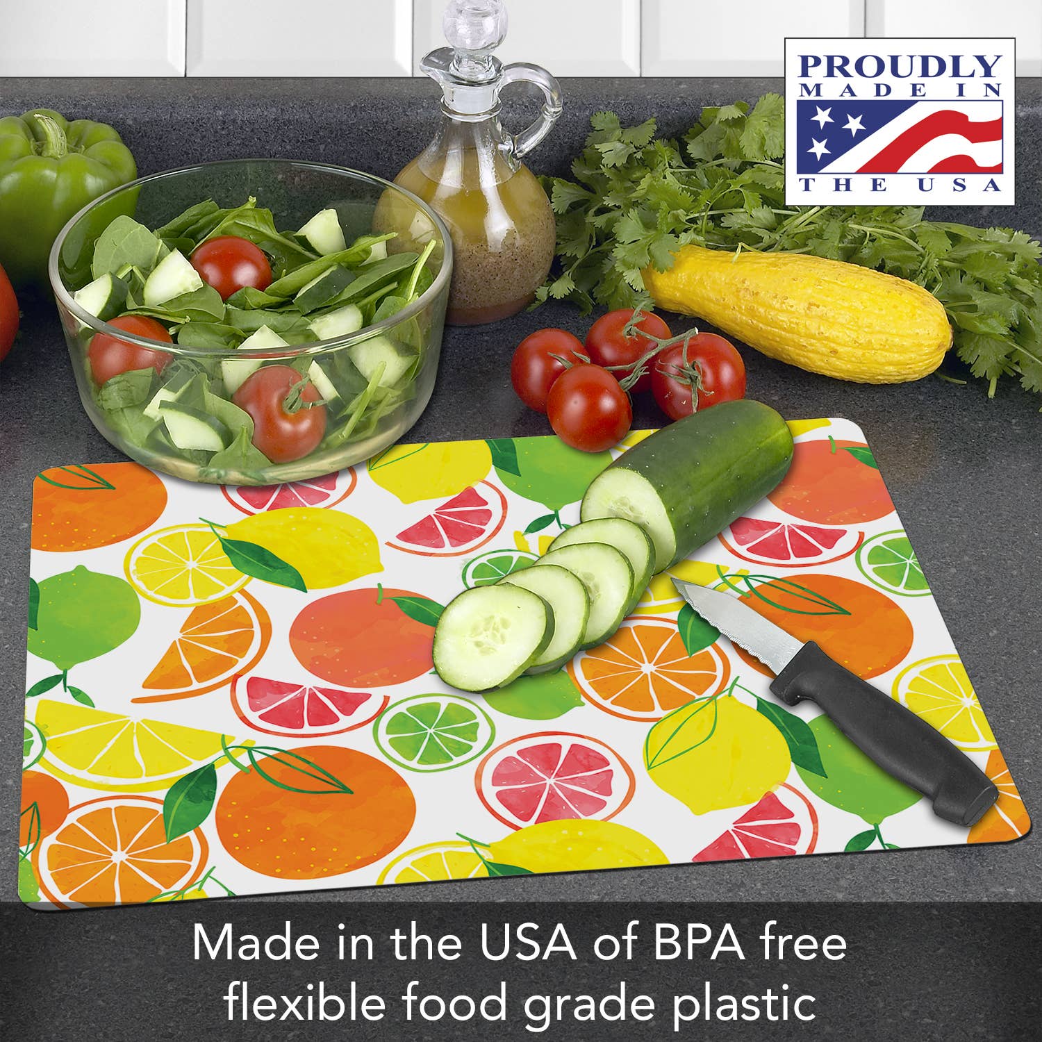 CounterArt/Highland Home/Thirstystone - Wholesale Cutting Board - "Fruity Summer"  Designer Flexible Cutting Board Mat1
