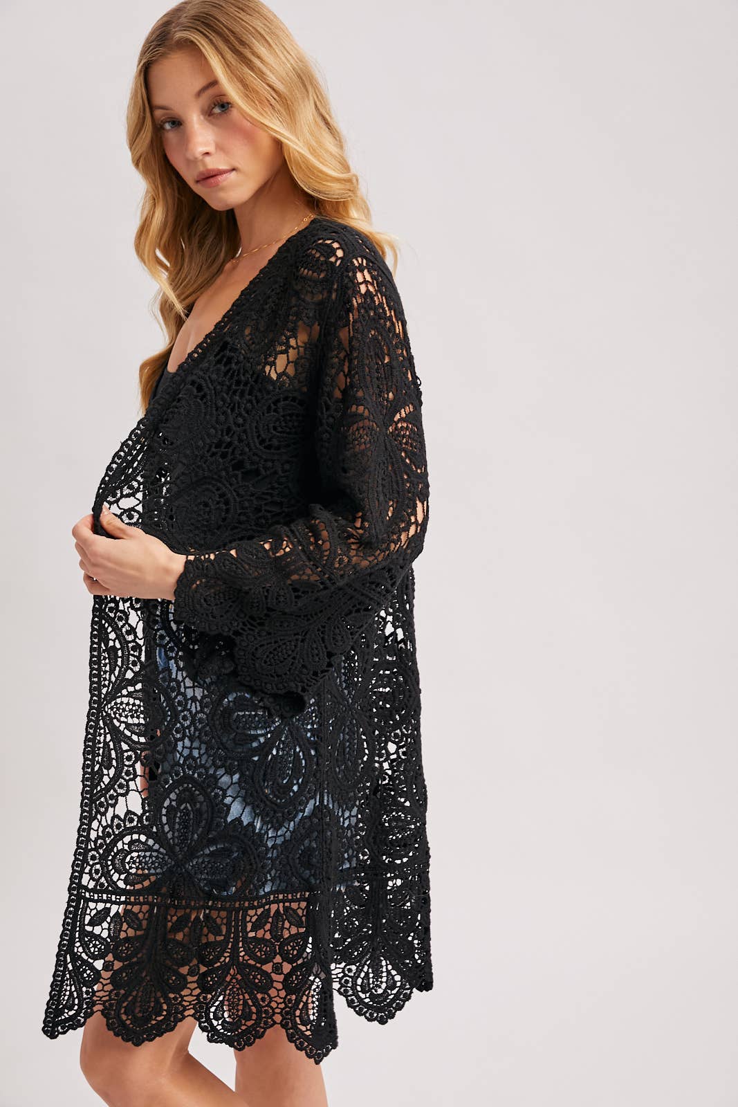 Bluivy – Engroshandel Cardigan - Dame – Bluivy hæklede cardigan med åbent front og klokkeærmer7