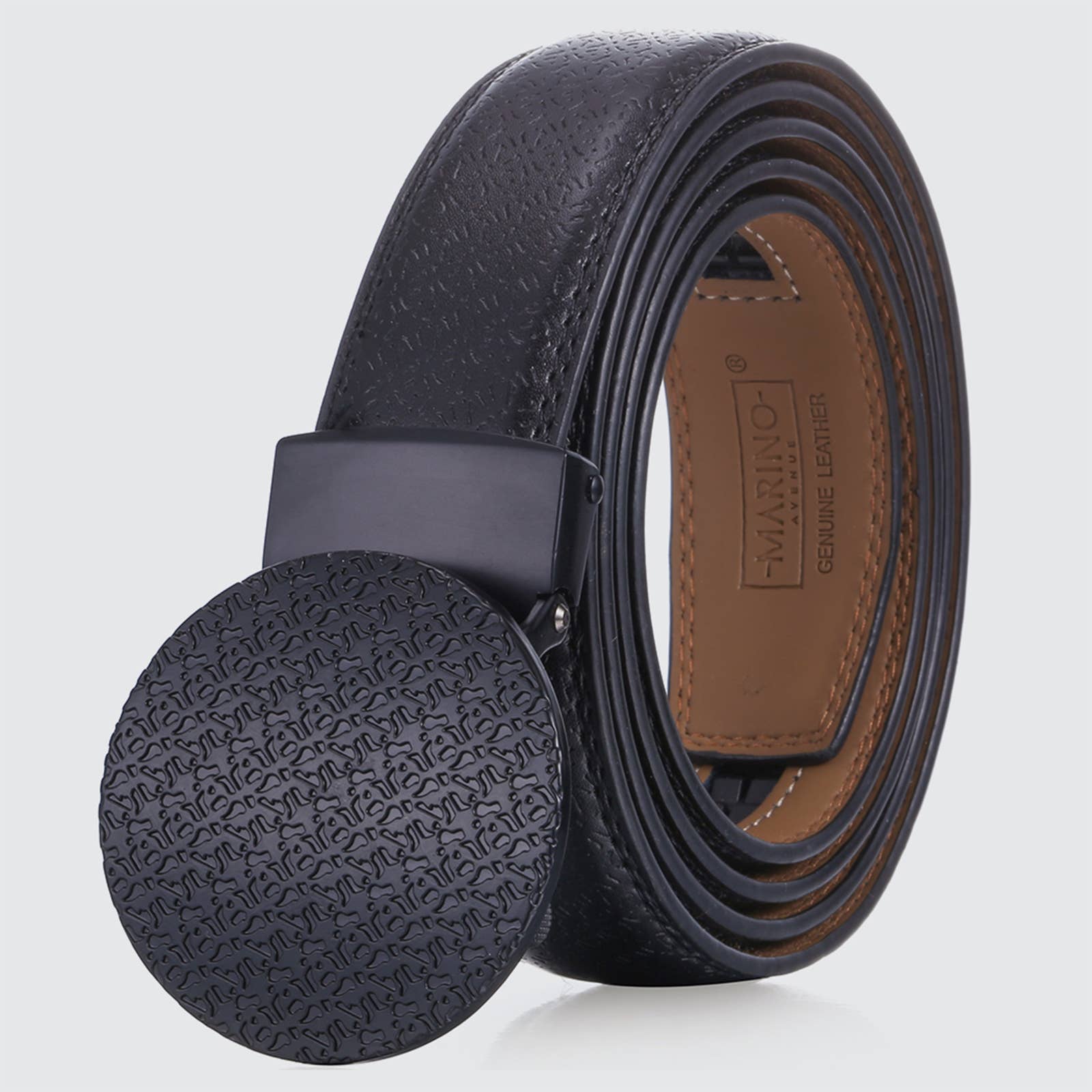 Deep Charcoal Round Foulard Designer Ratchet Belt for wholesale on Faire0