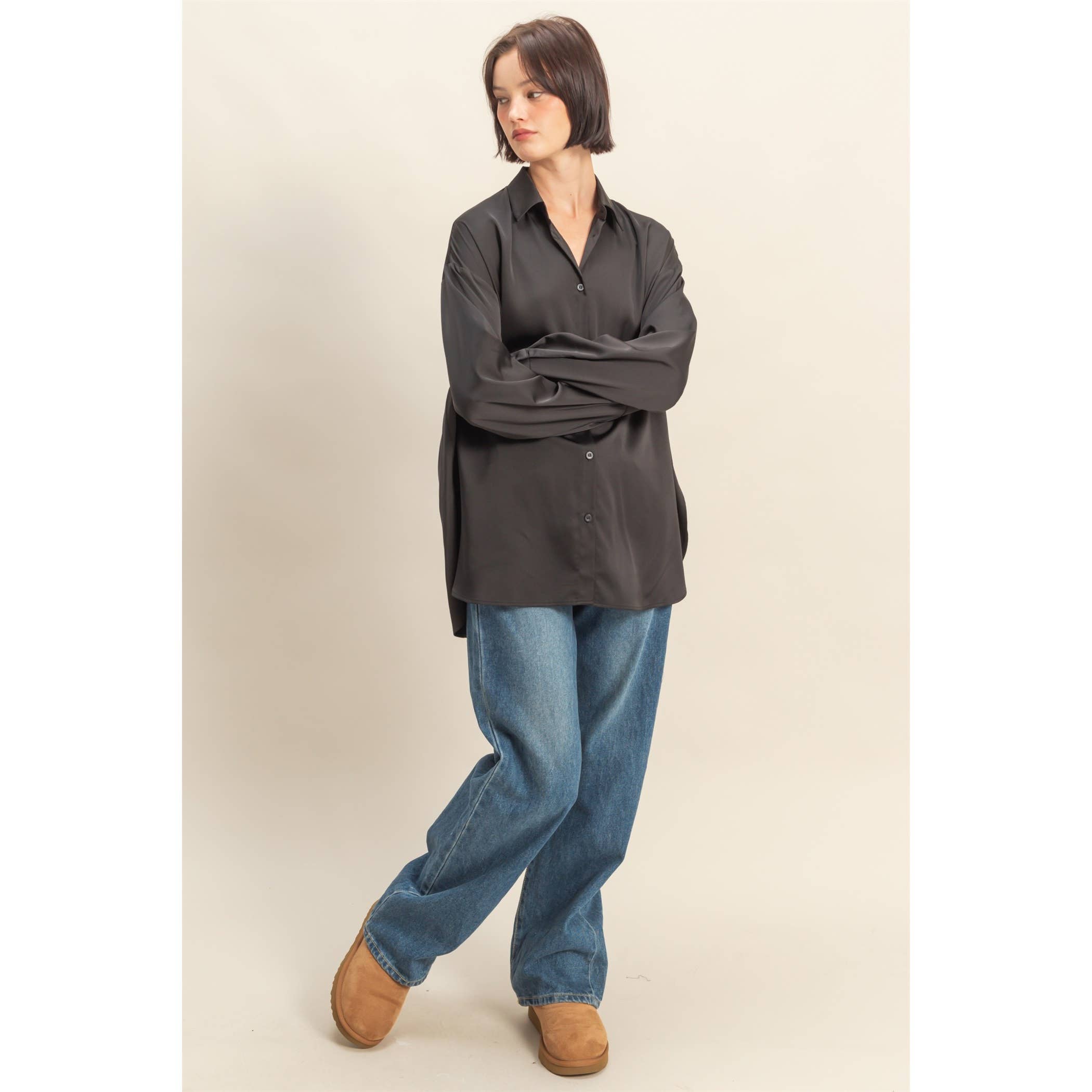 HYFVE - Venta al por mayor Blusa - Mujer - Camisa de satén de manga larga y corte holgado17