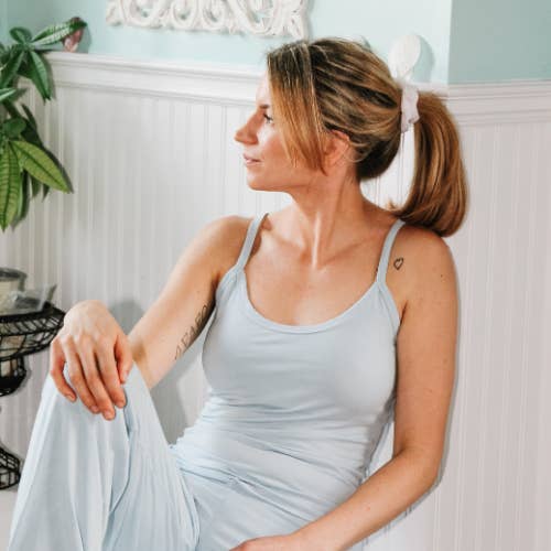 The Island Lounge Tank - Sky (Pale Blue)/ White Trim for wholesale by Mimi Island Loungewear