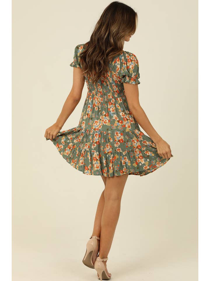 ANGIE - Wholesale Dress - Women's - C4507-A854 V NECK SMOCKED BODICE SHORT SLEEVE DRESS4