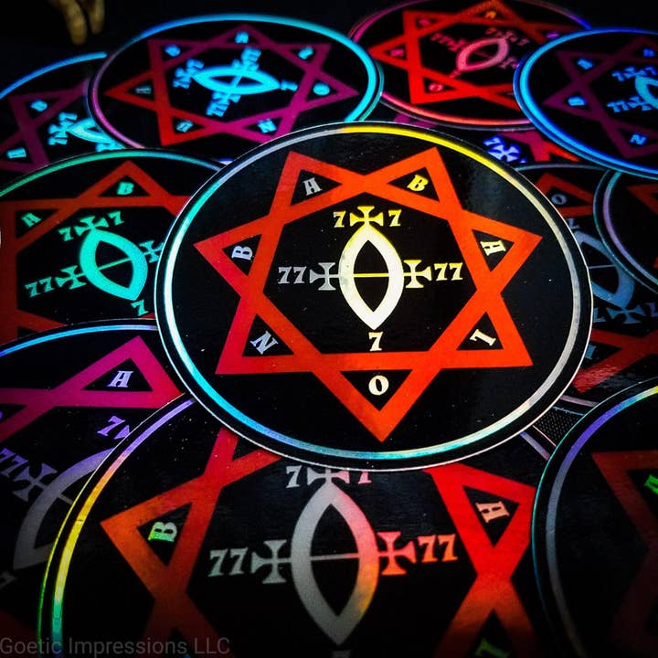 Star of Babalon Holographic Sticker for wholesale by Goetic Impressions