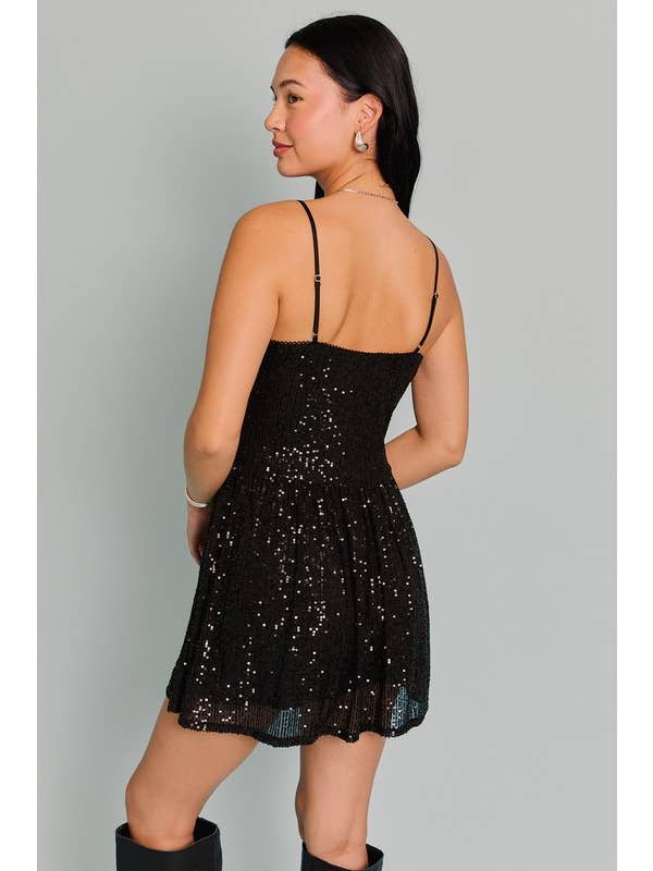 Black Velvet Bow & Lace Detail Sequin Mini Dress for wholesale on Faire