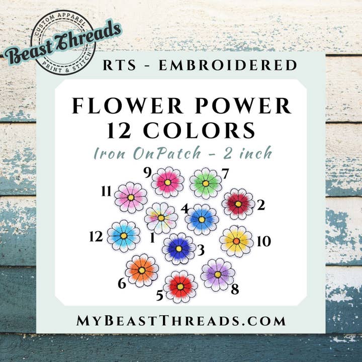 Beast Threads LLC - Wholesale Patch - Flower Power Embroidered Patch- RTS