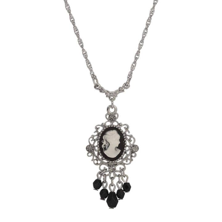 1928 Jewelry Black Diamond Crystal Cameo Drop Necklace 16" + 3" Extension for wholesale by 1928 Jewelry