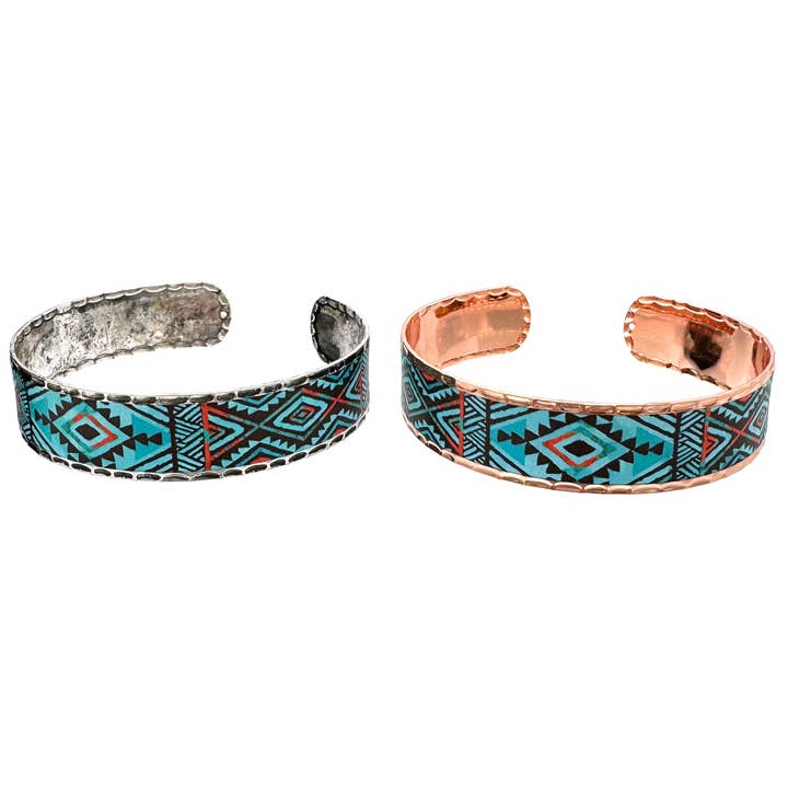 Aztec Print Turquoise Bracelet Cuff for wholesale by Lunar Deer
