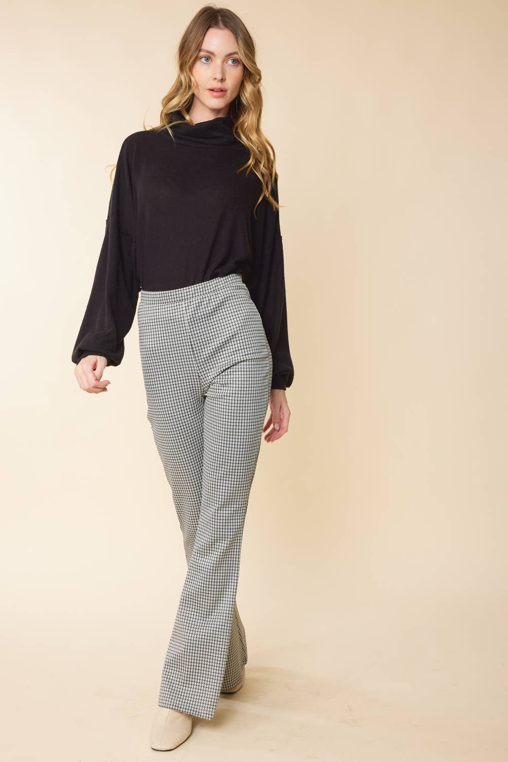 FSL Apparel - Vente Pantalon – femme - SP7050-B - PETIT PANTALON ÉVASÉ À ENFILER À IMPRIMÉ PIED-DE-POULE8