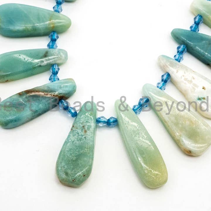 BestBeads&Beyond – wholesale Beads – High Quality Natural Amazonite Teardrop beads, 23-36mm, Long Teardrop Blue Gemstone Beads, 15.5inch strand, SKU#U1422