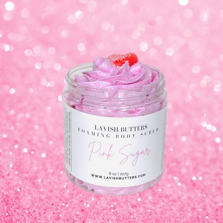 Pink Sugar Foaming Sugar Body Scrub for wholesale by Lavish Butters