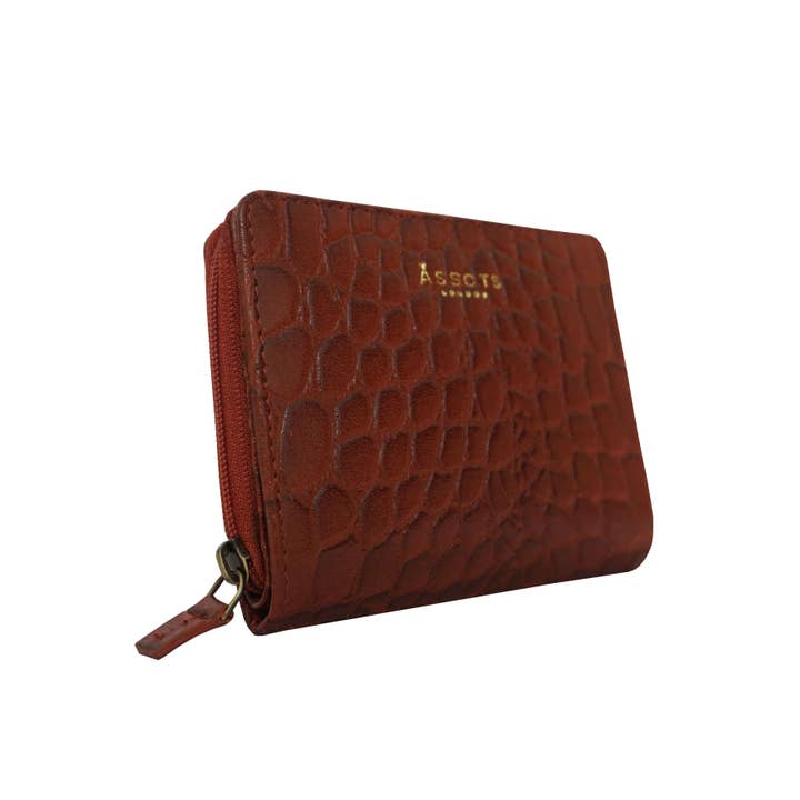Assots London – wholesale Wallet – Women's – 'JOLLY' Red Vintage Croc Real Leather Designer Zip-Top Wal1