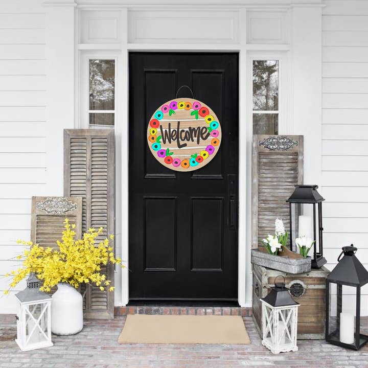 Baxter & Me - Wholesale Door Hanger - Welcome Flower Circle Door Hanger1