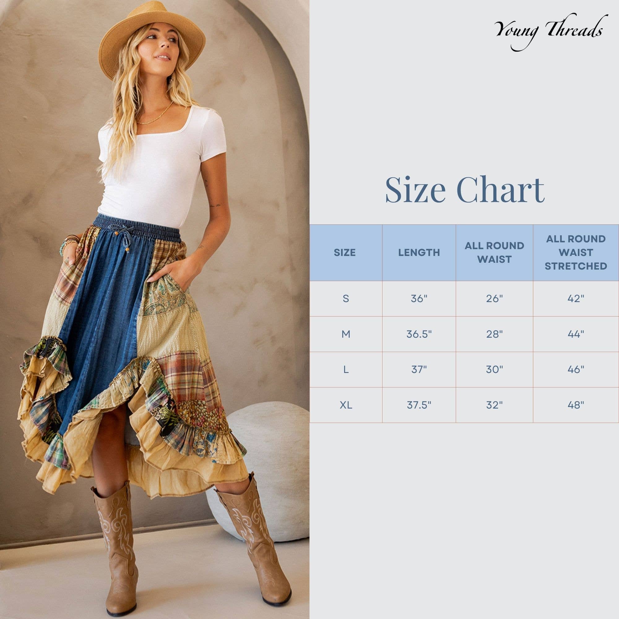 Young Threads - Wholesale Skirt - Women's - Western Boho Chic: Patchwork Midi Skirt 16