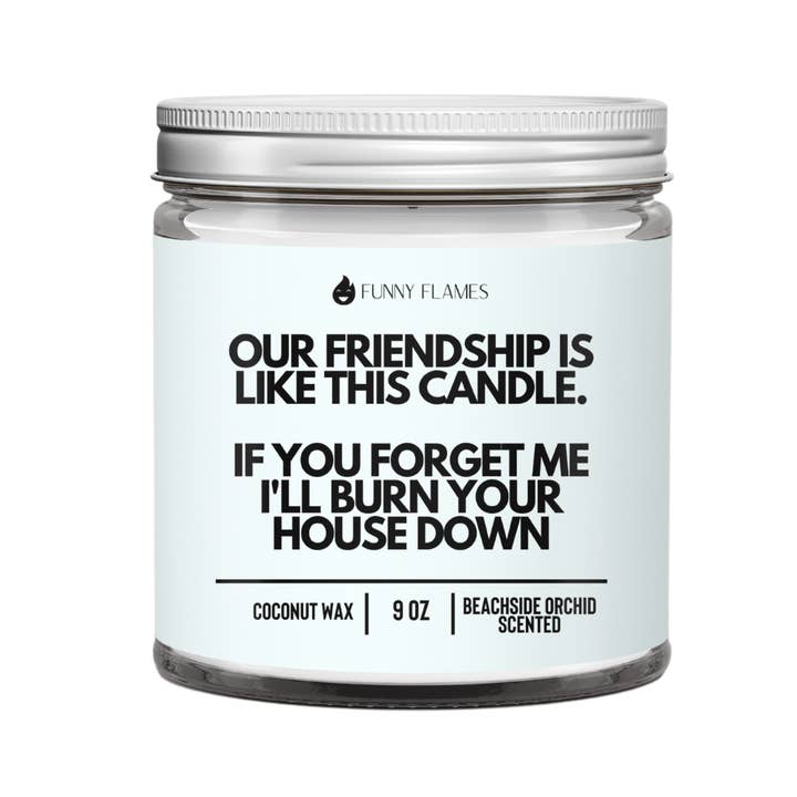 Funny Flames Candle Co - Les Creme - Wholesale Jar/Filled Candle - Our Friendship Is Like This Candle if you forget about me...