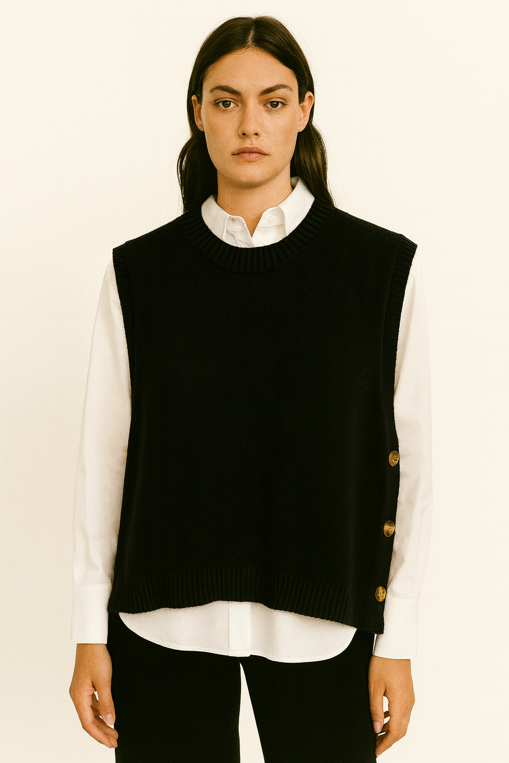 Lucy Sparks – wholesale Tröjväst – Dam – stickad väst med dekorativa knappar0