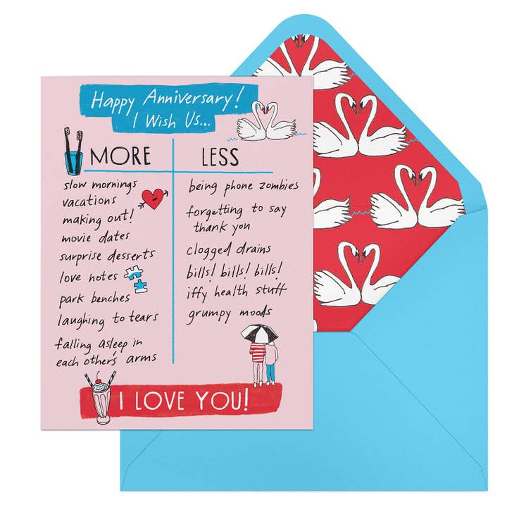 Julia Rothman Anniversary More/Less Greeting Cards for wholesale by Knock Knock